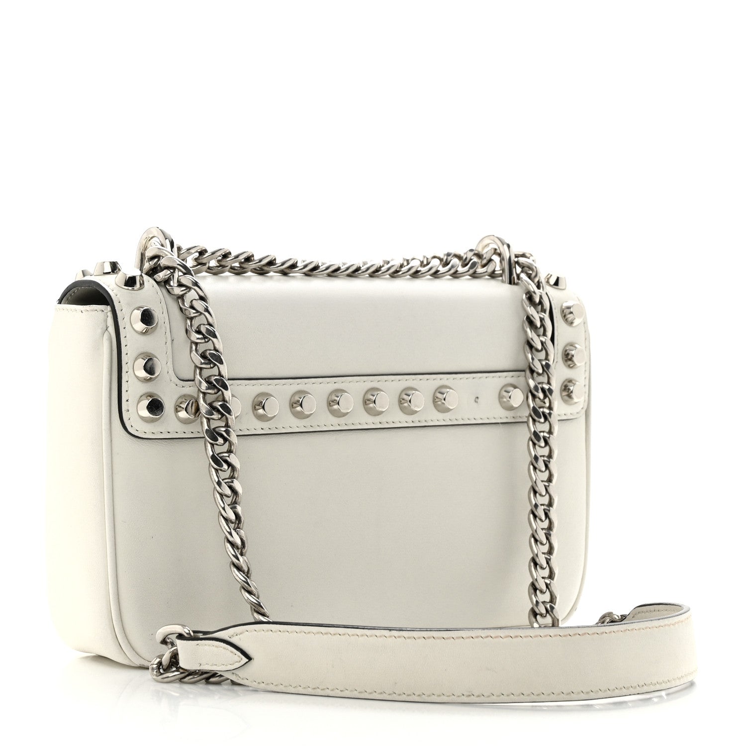Prada Vitello Calfskin Studded Shoulder Bag White 3 of 16