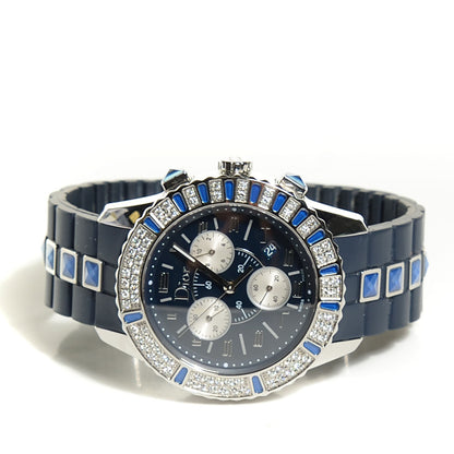 Christian Dior Stainless Steel Rubber Diamond Blue Sapphire 38mm Christal Chronograph Quartz Watch Blue 3 of 7