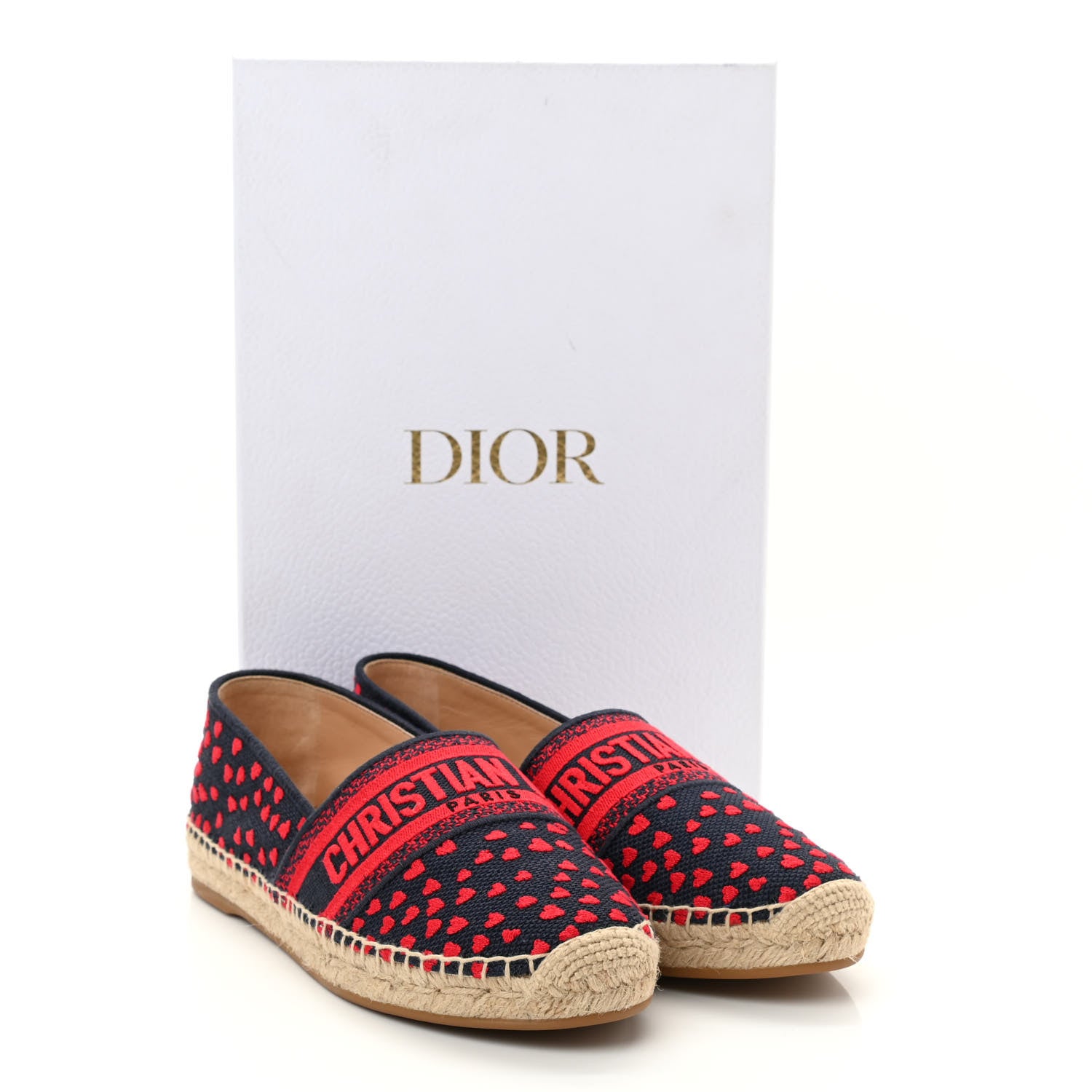 Christian Dior Cotton Embroidered Hearts Granville Espadrille 38 Blue Red 9 of 9