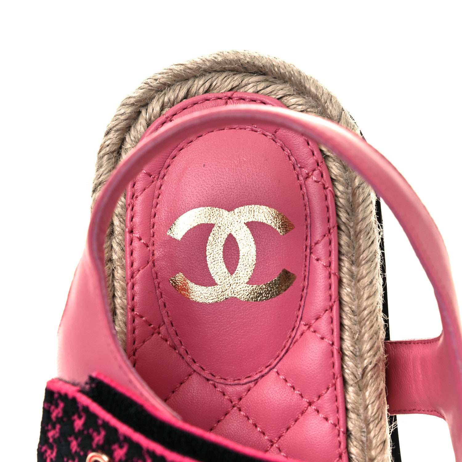 Chanel Stretch Fabric Lambskin CC Flat Sandals 39 Pink Black 7 of 9