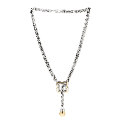 David Yurman Sterling Silver 18K Yellow Gold Quatrefoil Lariat Wheat Chain Necklace 3 of 4