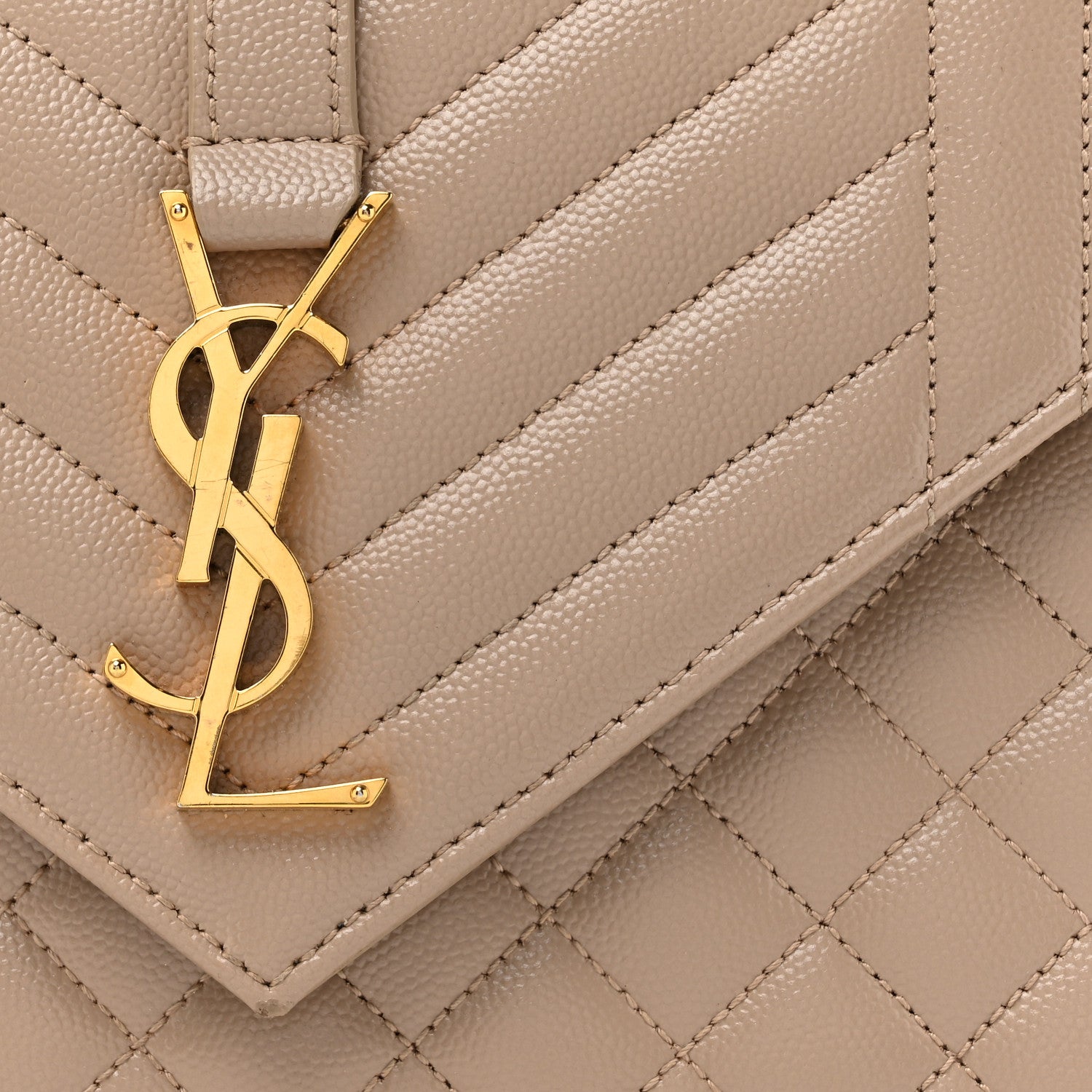 Saint Laurent Grain De Poudre Textured Mixed Matelasse Medium Triquilt Monogram Satchel Dark Beige 8 of 14