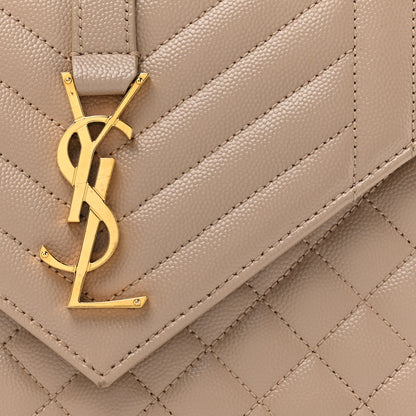 Saint Laurent Grain De Poudre Textured Mixed Matelasse Medium Triquilt Monogram Satchel Dark Beige 8 of 14