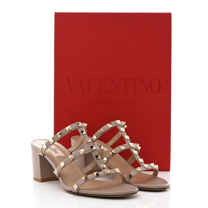 Valentino Garavani Calfskin Rockstud 60mm Caged Slide Sandals 38 Poudre 9 of 9