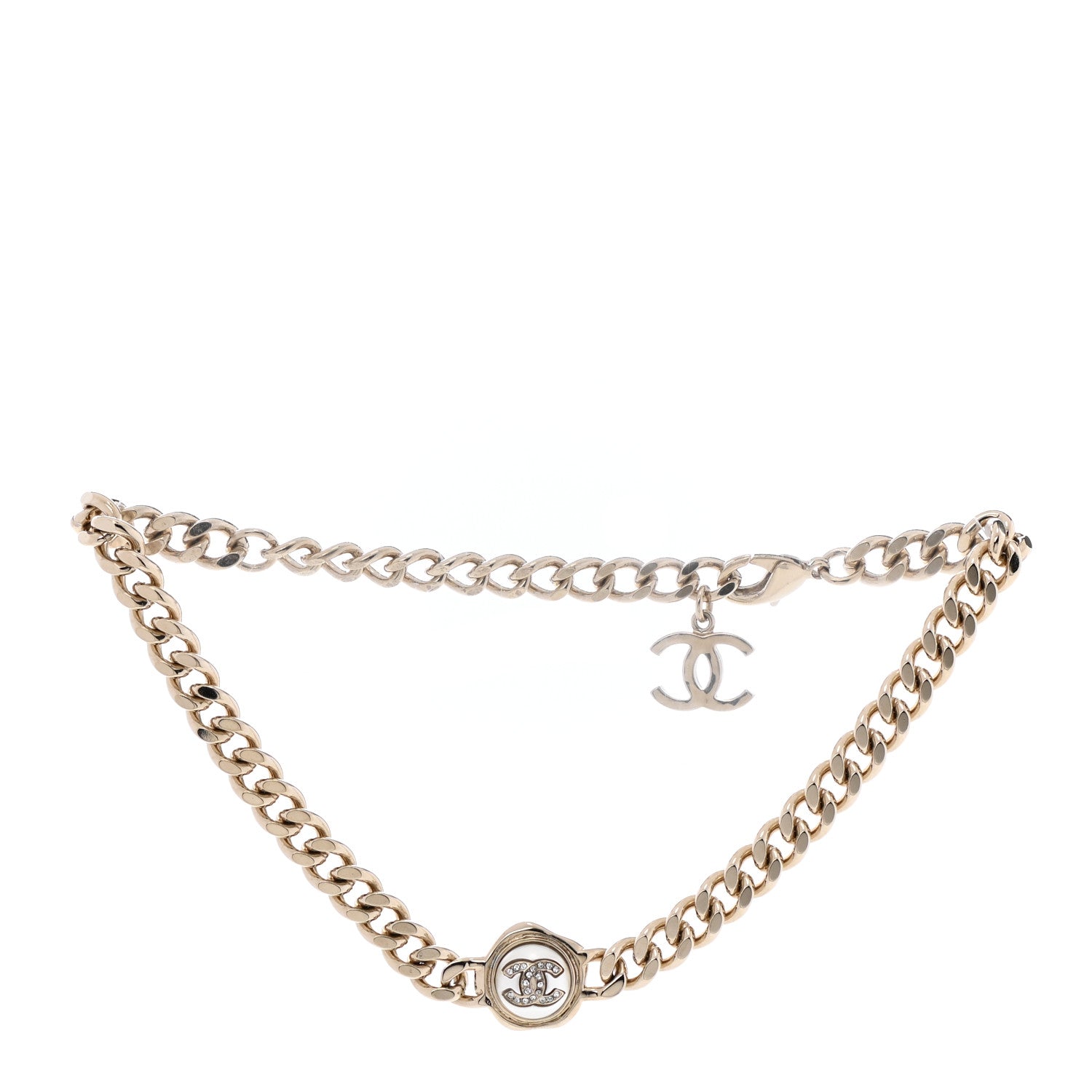 Chanel Pearl Crystal CC Chain Choker Necklace Gold 3 of 6