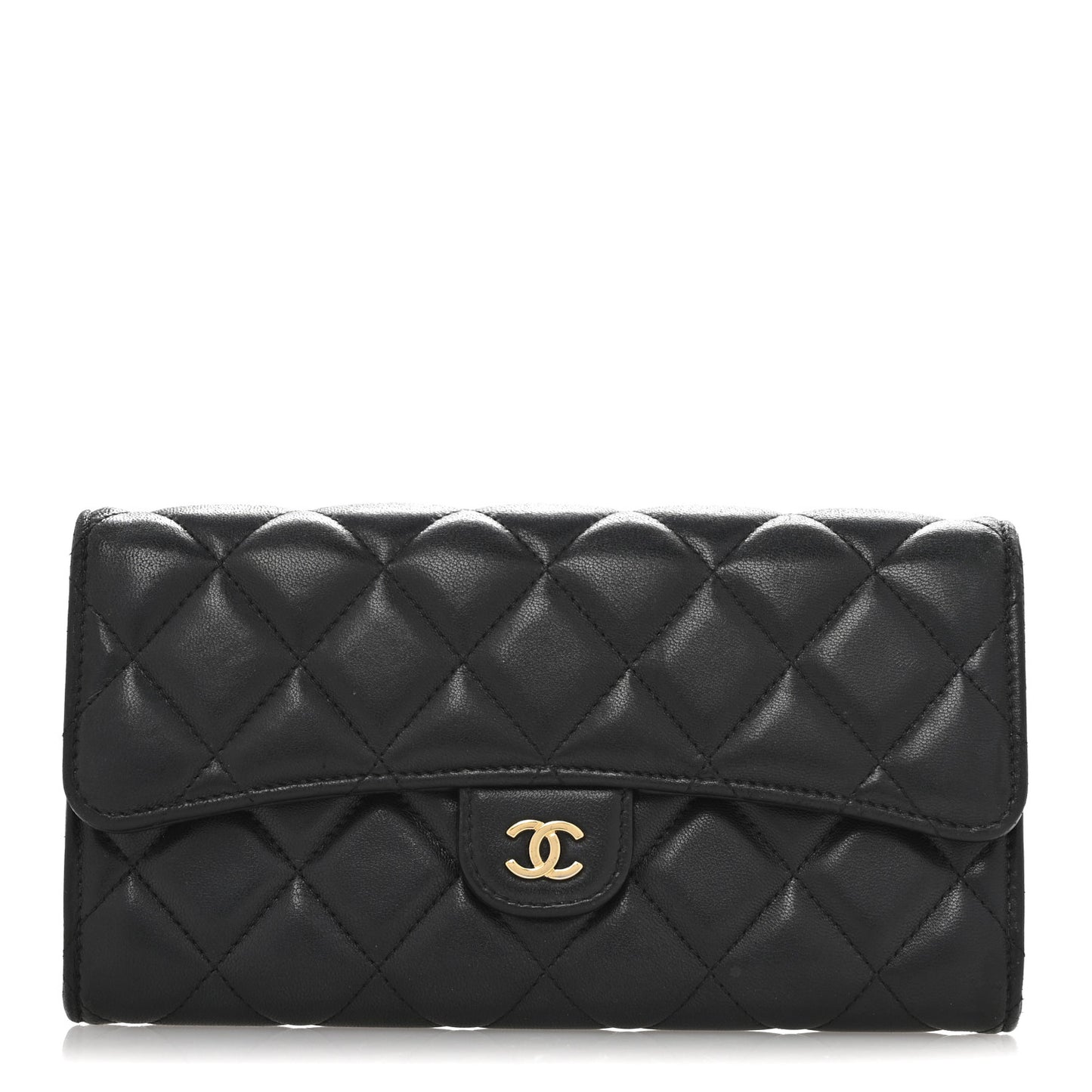 Lambskin Quilted Large Flap Wallet Black