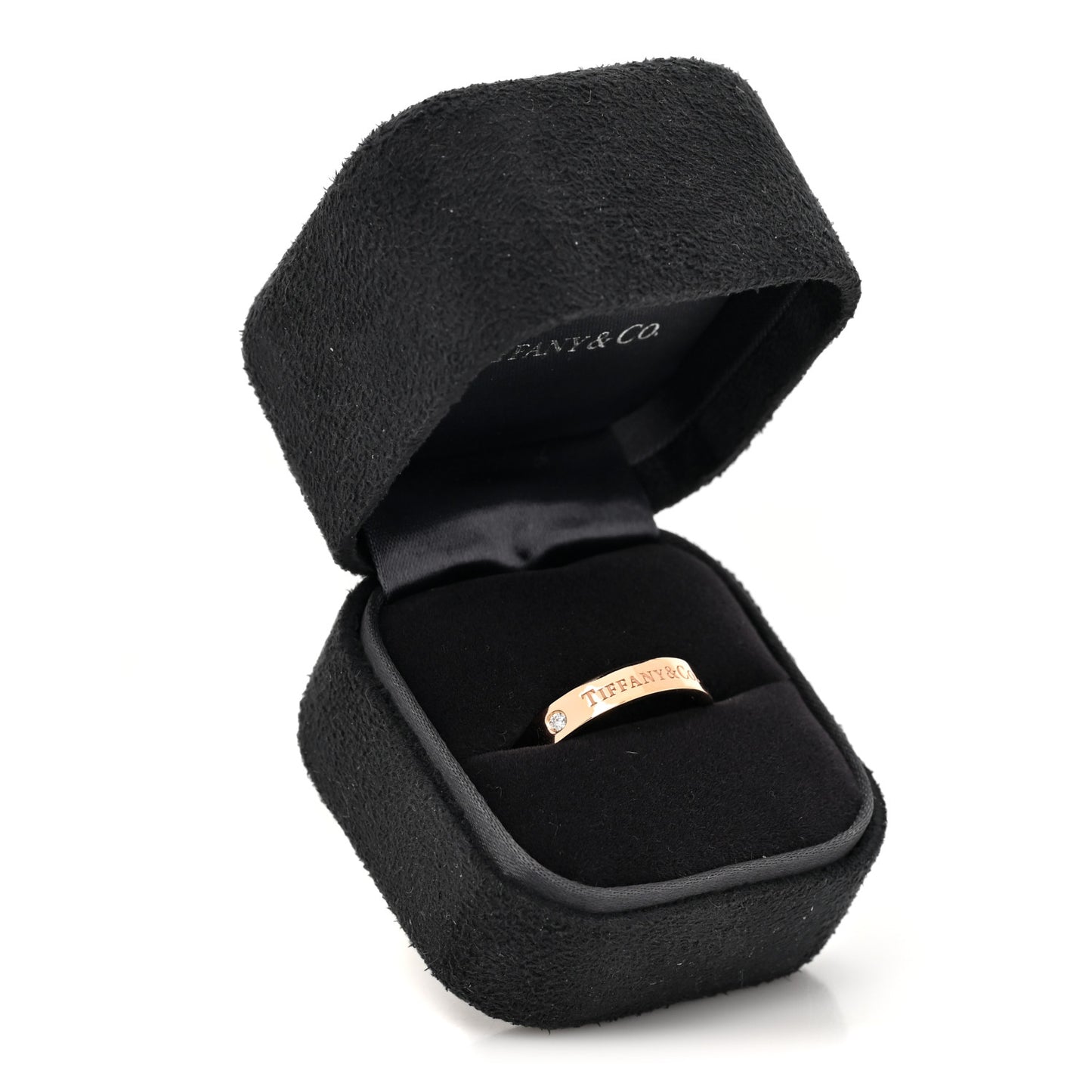 18K Rose Gold Diamond Logo Band Ring 59 8.75