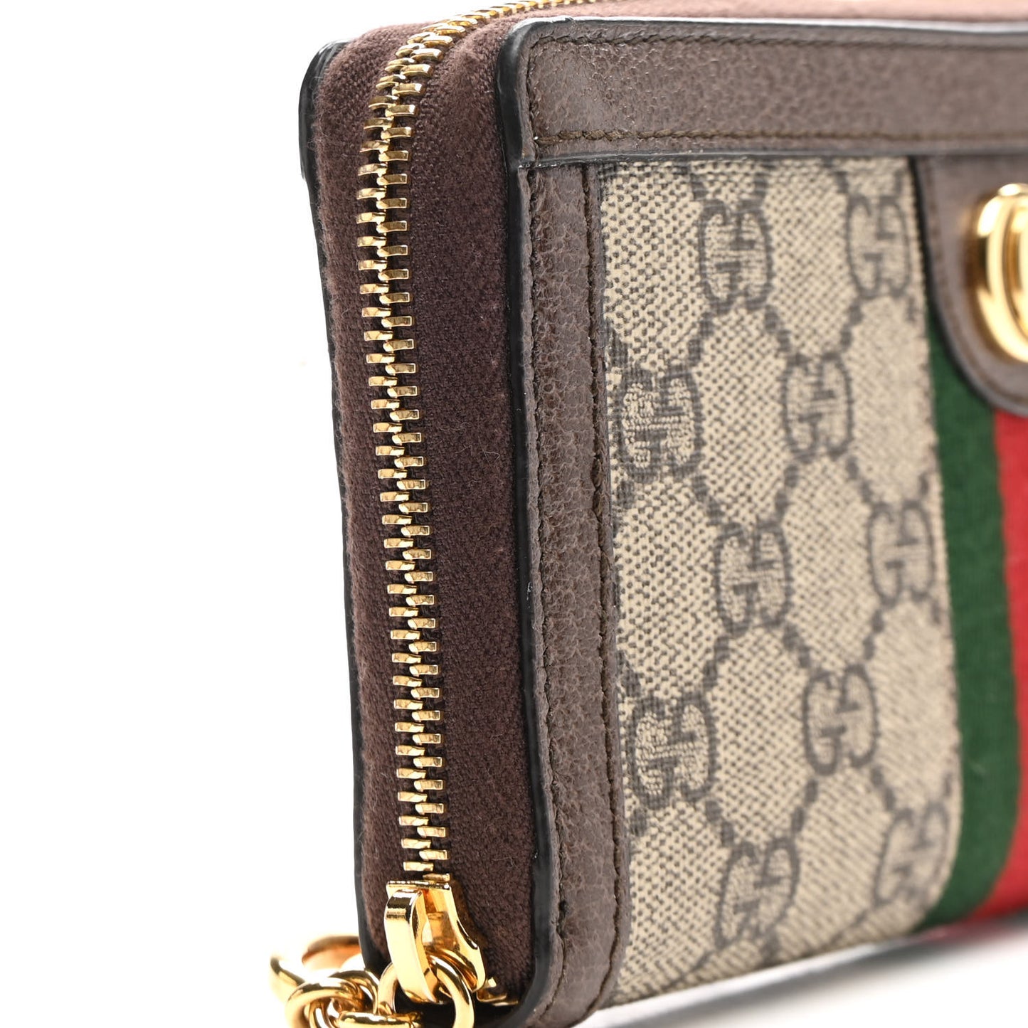 GG Supreme Monogram Web Ophidia Zip Around Wallet Brown