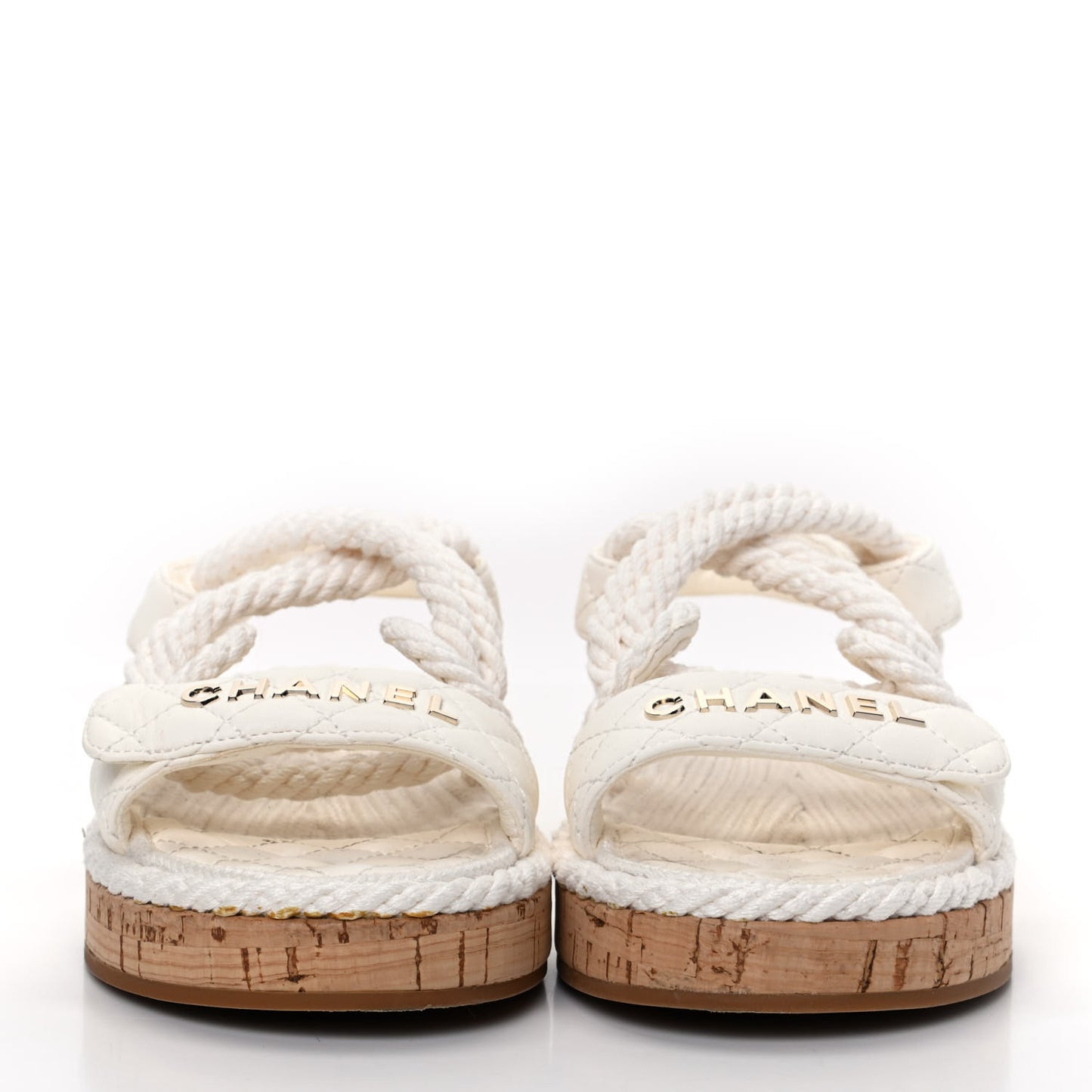Cord Lambskin Quilted Logo Sandals 36 White