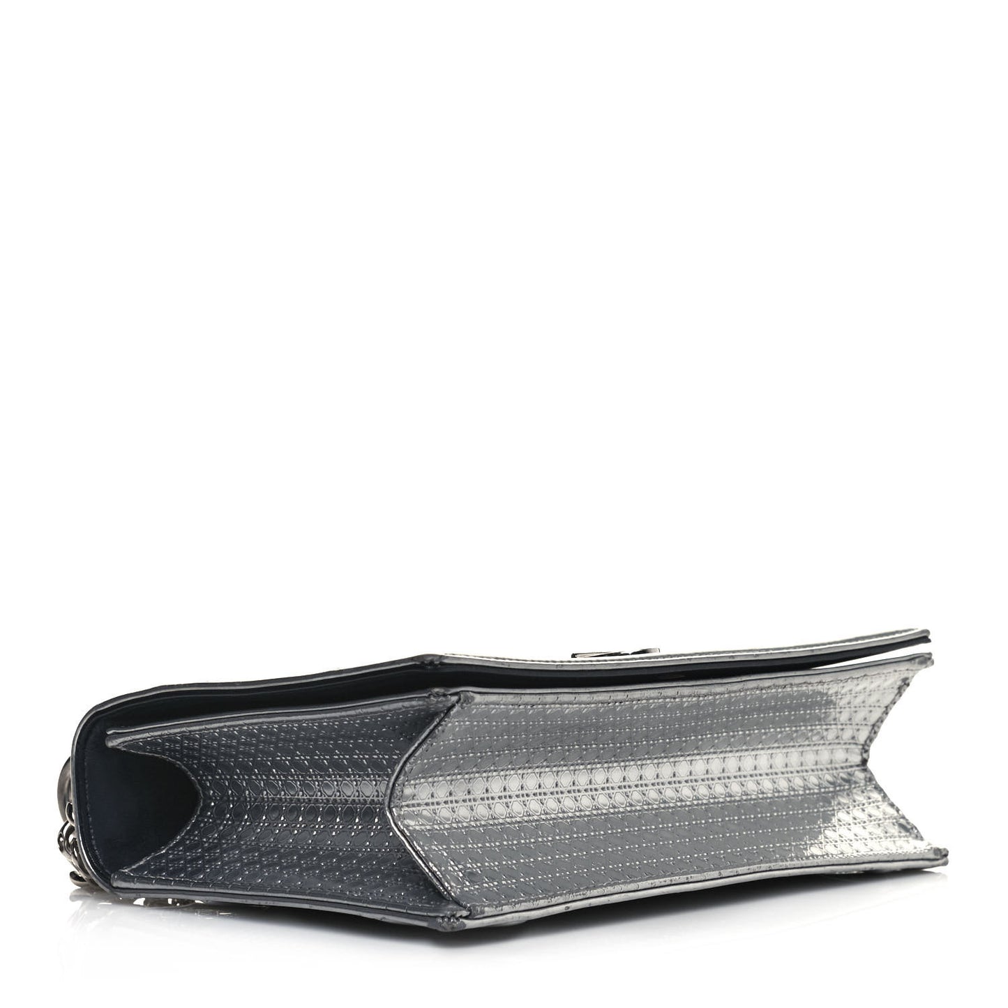 Metallic Patent Micro-Cannage Medium Diorama Flap Bag Silver