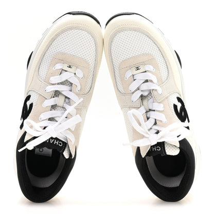 Chanel Mesh Suede Calfskin Grained Calfskin Womens CC Sneakers 40.5 White Black 2 of 9