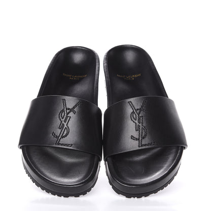 Saint Laurent Calfskin Monogram Jimmy Joan Slide Sandals 37 Black 5 of 12