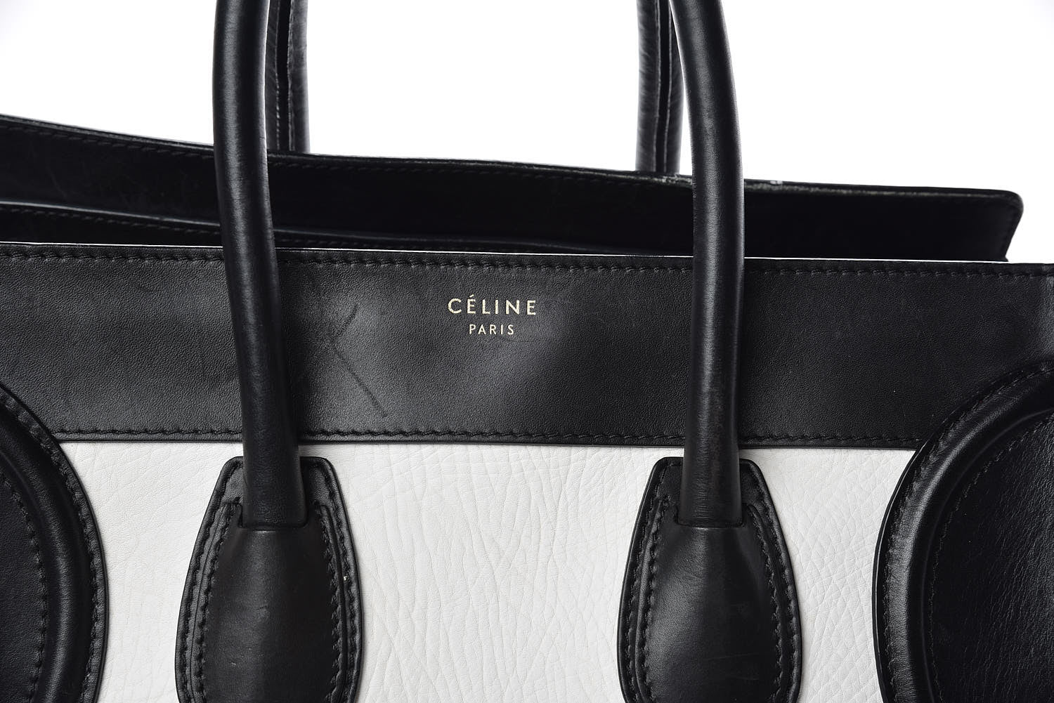 Celine Smooth Calfskin Shrunken Lambskin Mini Bi-Color Luggage Black White 30 of 31