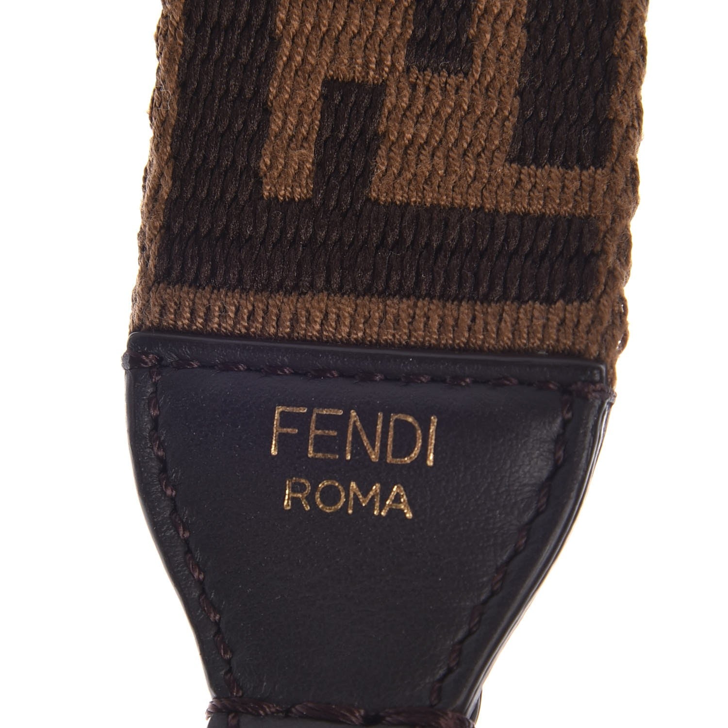 Fendi Ribbon Vitello Century FF 1974 Studded Strap You Fango Marrone Ebano 3 of 4