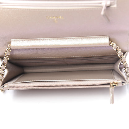 Chanel Iridescent Caviar Quilted Wallet On Chain WOC Beige 5 of 13