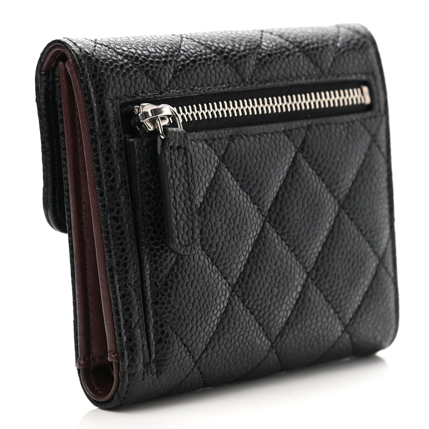 Caviar Quilted Compact Flap Wallet Black