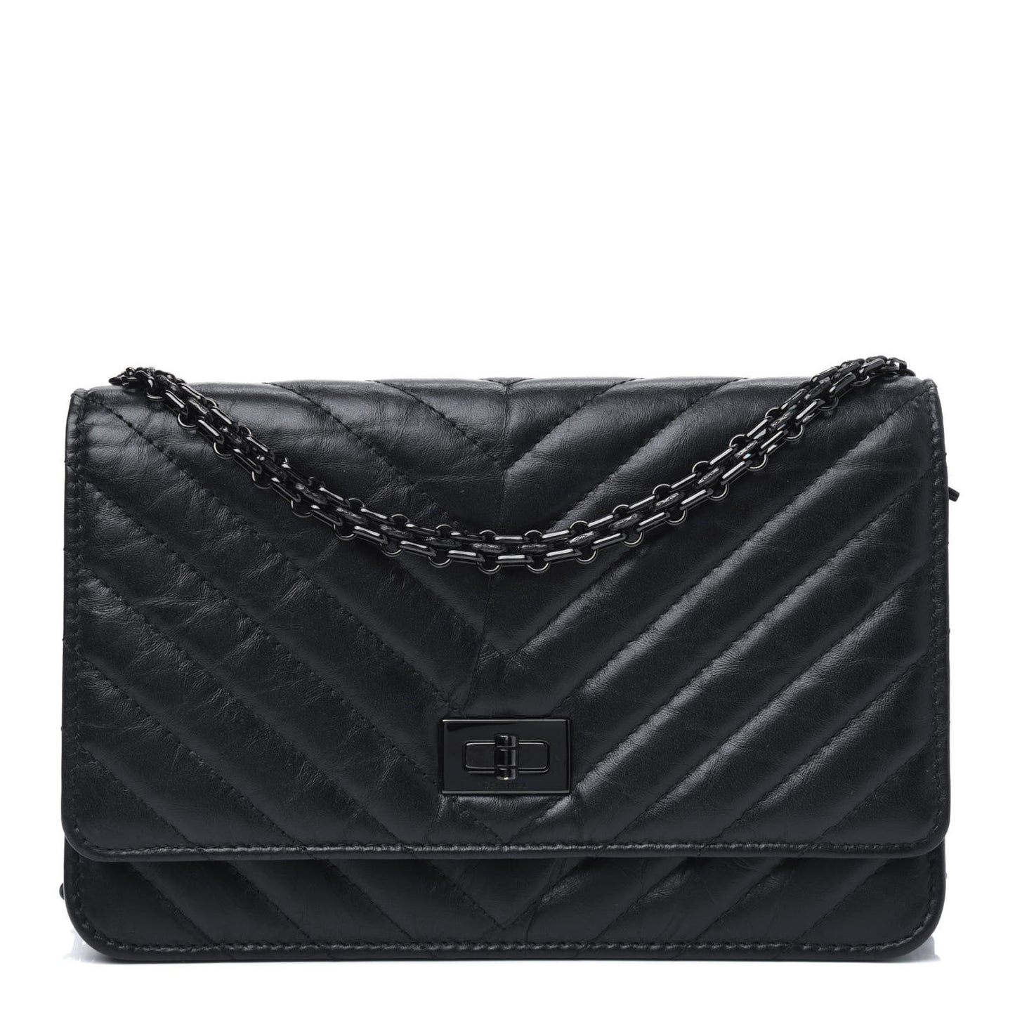 Aged Calfskin Chevron Quilted Reissue Wallet On Chain WOC So Black
