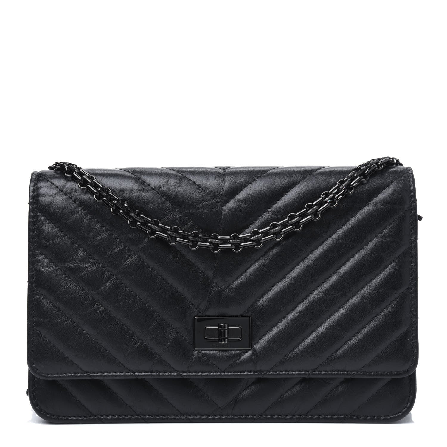 Chanel Aged Calfskin Chevron Quilted Reissue Wallet On Chain WOC So Black 1 of 13