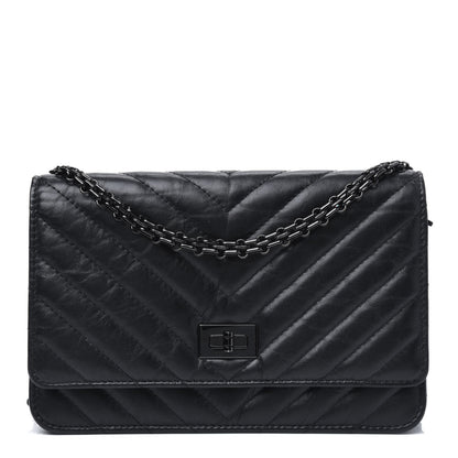 Chanel Aged Calfskin Chevron Quilted Reissue Wallet On Chain WOC So Black 1 of 13
