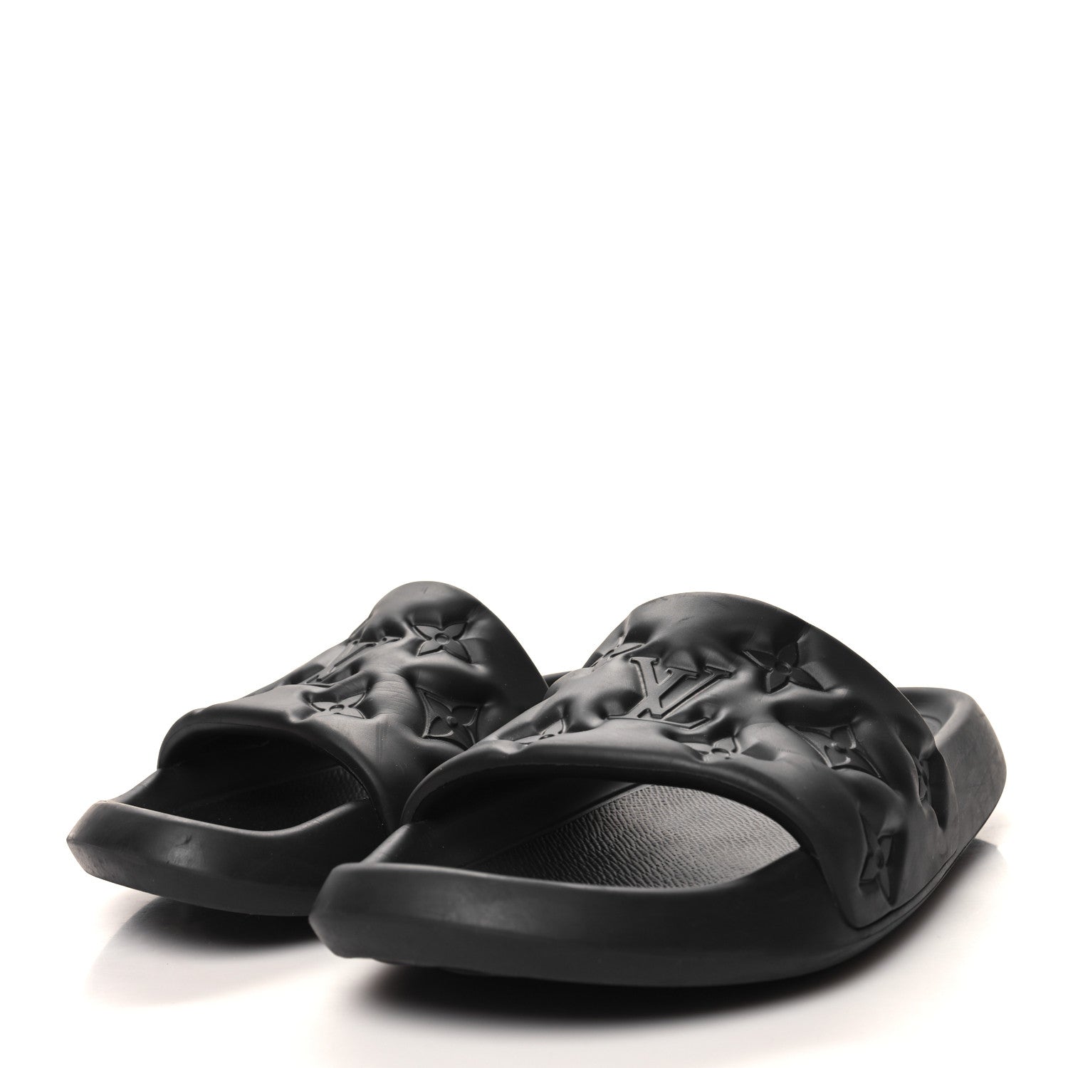 Louis Vuitton Rubber Embossed Monogram Mens Waterfront Mules 10 Black 3 of 7