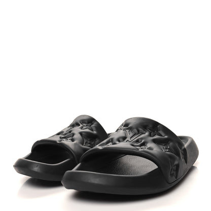 Louis Vuitton Rubber Embossed Monogram Mens Waterfront Mules 10 Black 3 of 7