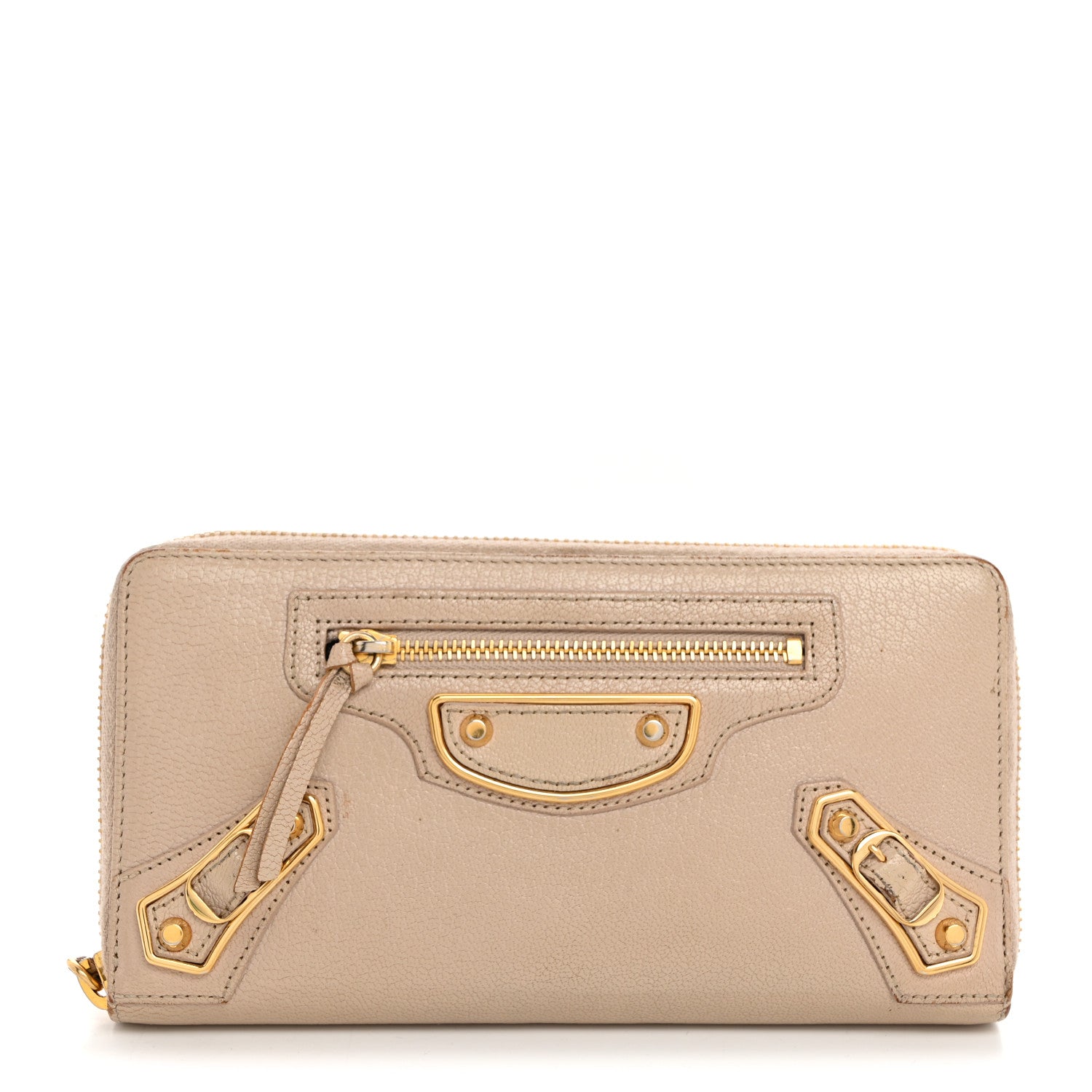 Balenciaga Chevre Gold Metallic Edge Hardware Continental Zip Around Wallet Beige Sable 1 of 17