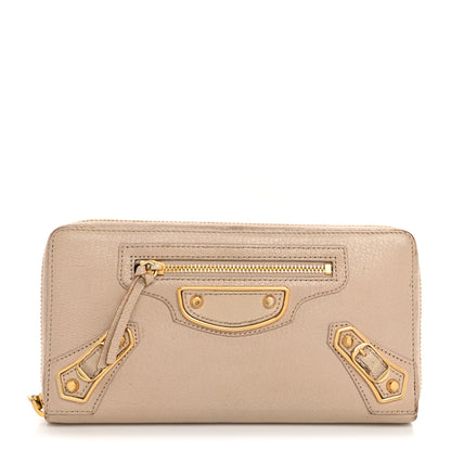 Balenciaga Chevre Gold Metallic Edge Hardware Continental Zip Around Wallet Beige Sable 1 of 17