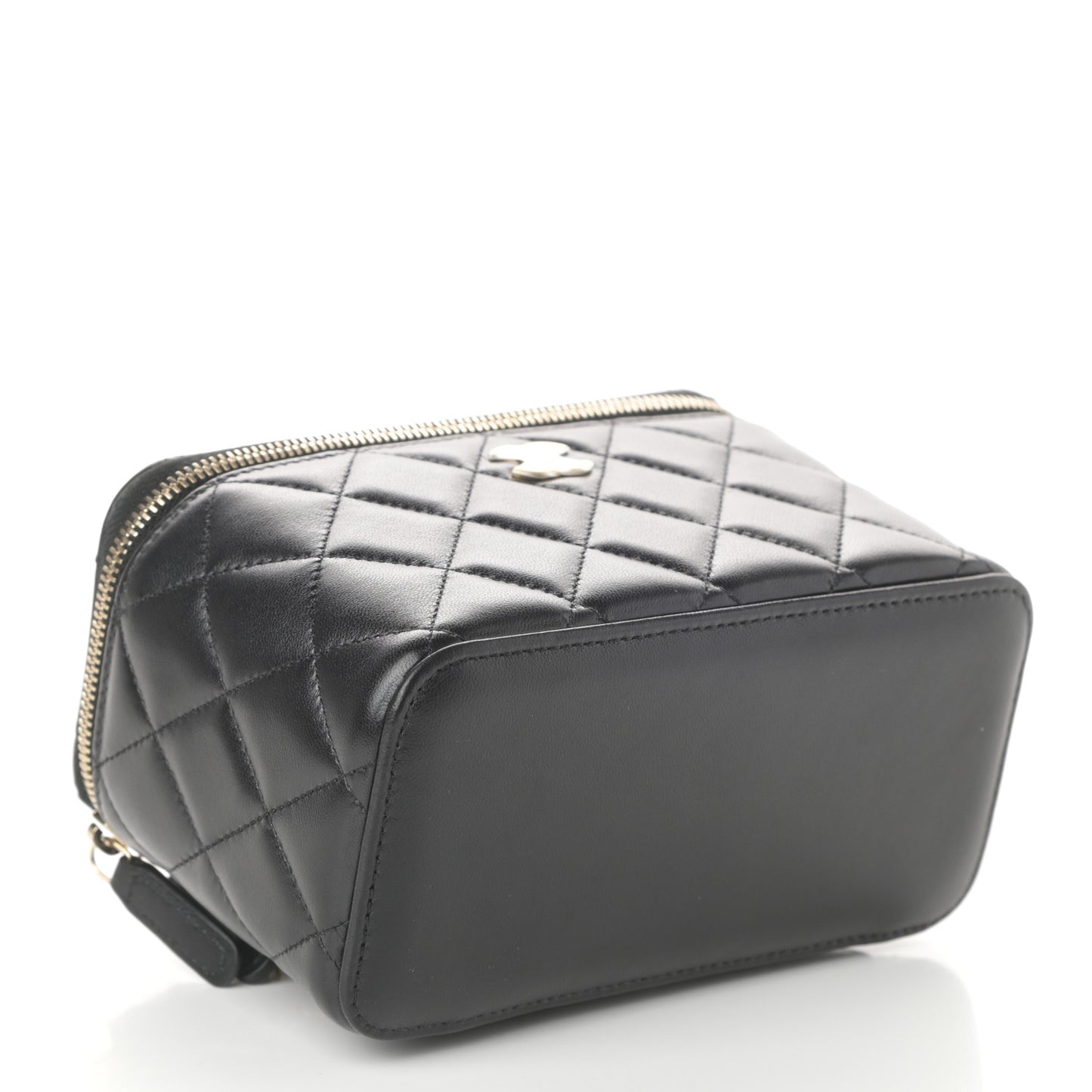 Lambskin Quilted Small Top Handle Vanity Case With Chain Black