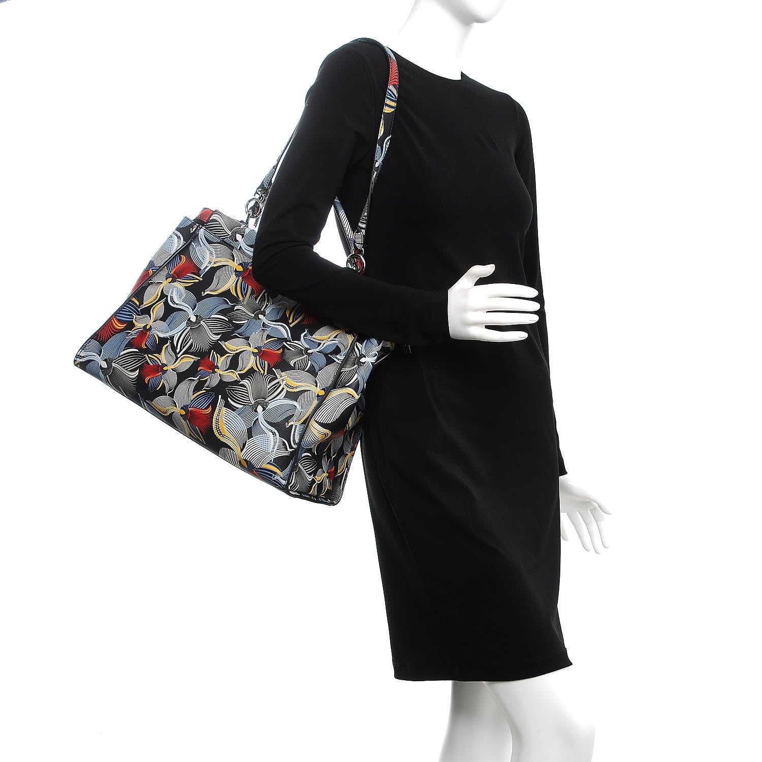 Fendi Calfskin Orchid Large Peekaboo Iconic Satchel Black Multicolor 2 of 8