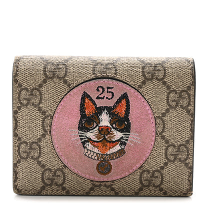 Gucci GG Supreme Monogram Bosco Patch Card Case Wallet Beige Malva Hibiscus Red 1 of 8