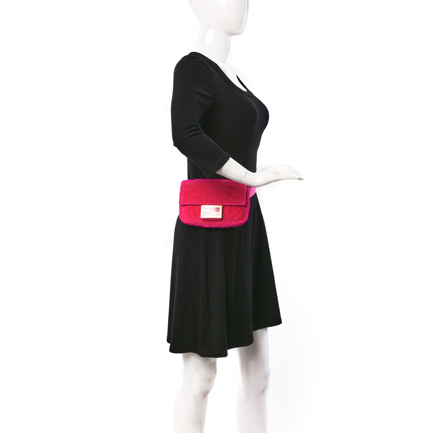 Velvet FF Embossed Hip Belt Baguette Bag Fuxia