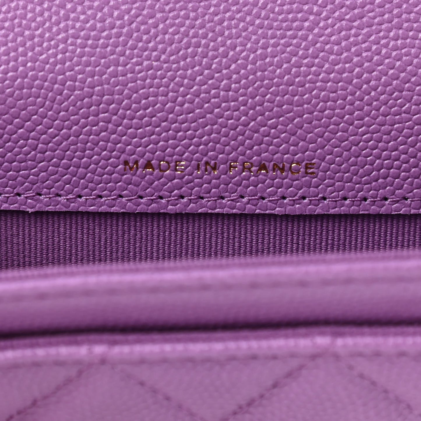 Caviar Quilted Flap Card Holder Wallet Purple