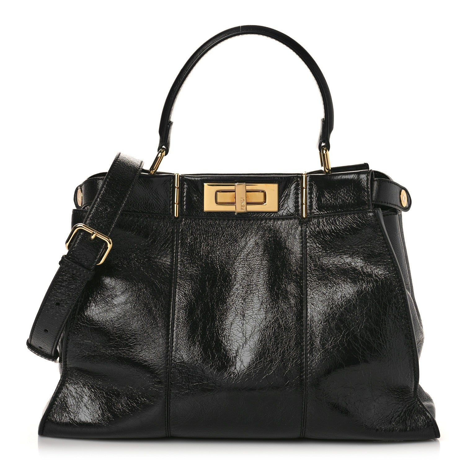 Fendi Agnello Old Shine Medium Peekaboo Iconic Satchel Black 1 of 8