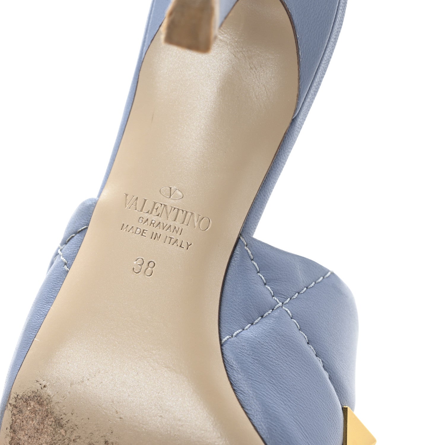 Valentino Garavani Nappa Quilted Roman Stud 65mm Slide Sandals 38 Azure 8 of 11