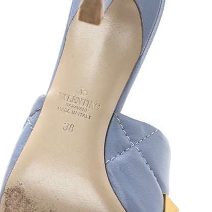 Valentino Garavani Nappa Quilted Roman Stud 65mm Slide Sandals 38 Azure 8 of 11
