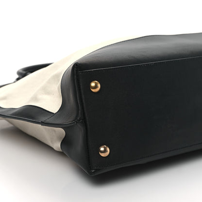 Saint Laurent Calfskin Linen Two Tone Cabas Tote Black 9 of 12