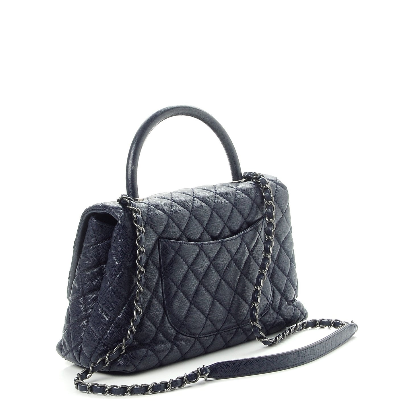 Caviar Quilted Small Coco Handle Flap Navy