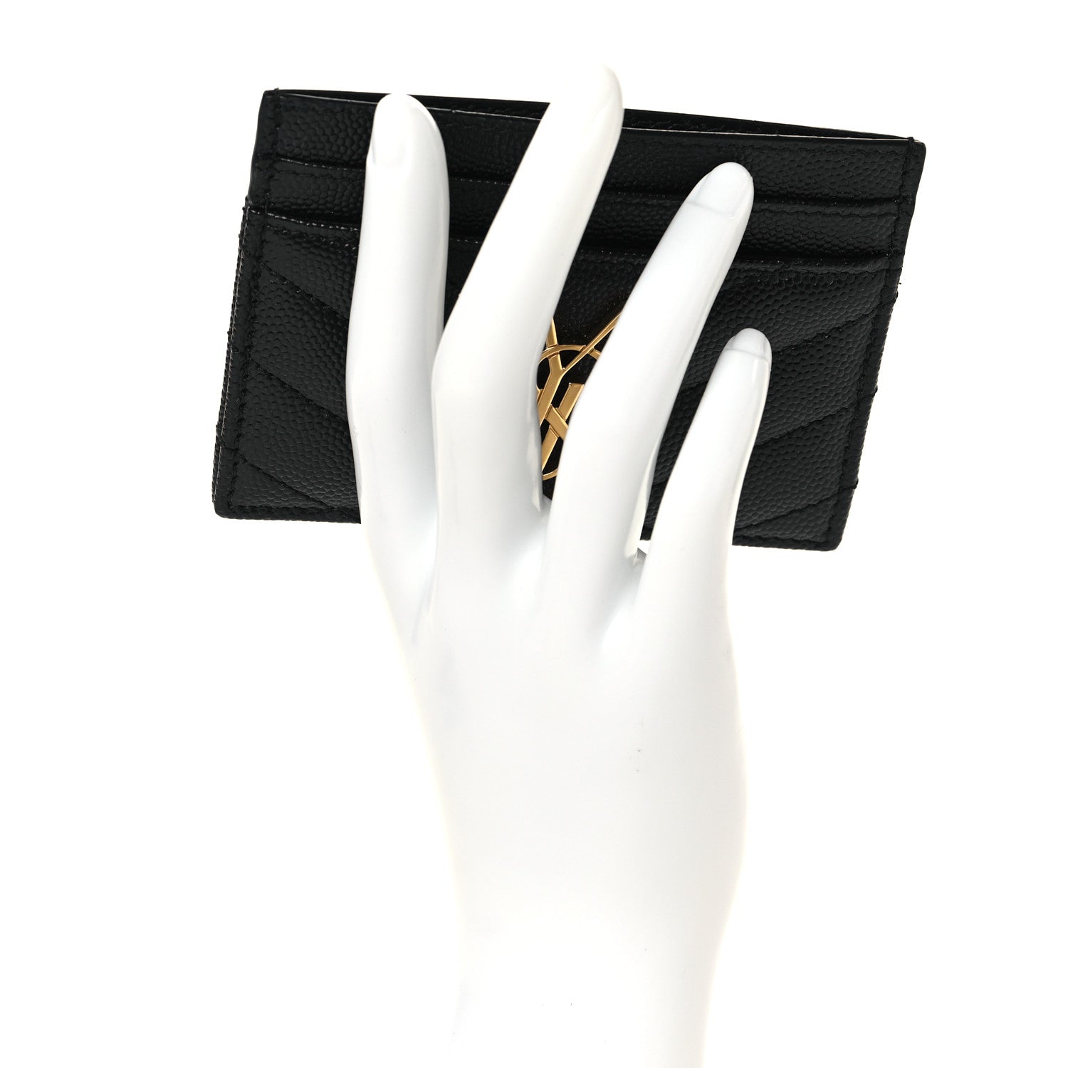 Saint Laurent Grain De Poudre Matelasse Chevron Monogram Credit Card Case Black 2 of 7