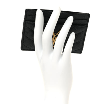 Saint Laurent Grain De Poudre Matelasse Chevron Monogram Credit Card Case Black 2 of 7