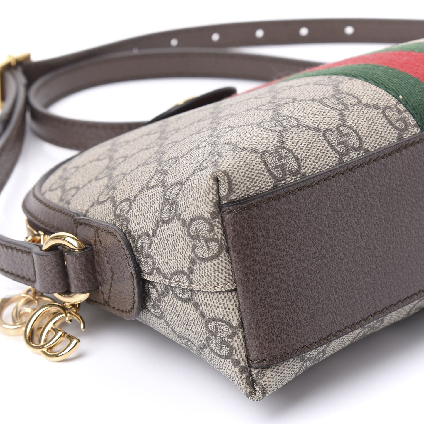 GG Supreme Monogram Textured Dollar Calfskin Web Small Ophidia Dome Shoulder Bag Beige Ebony New Acero