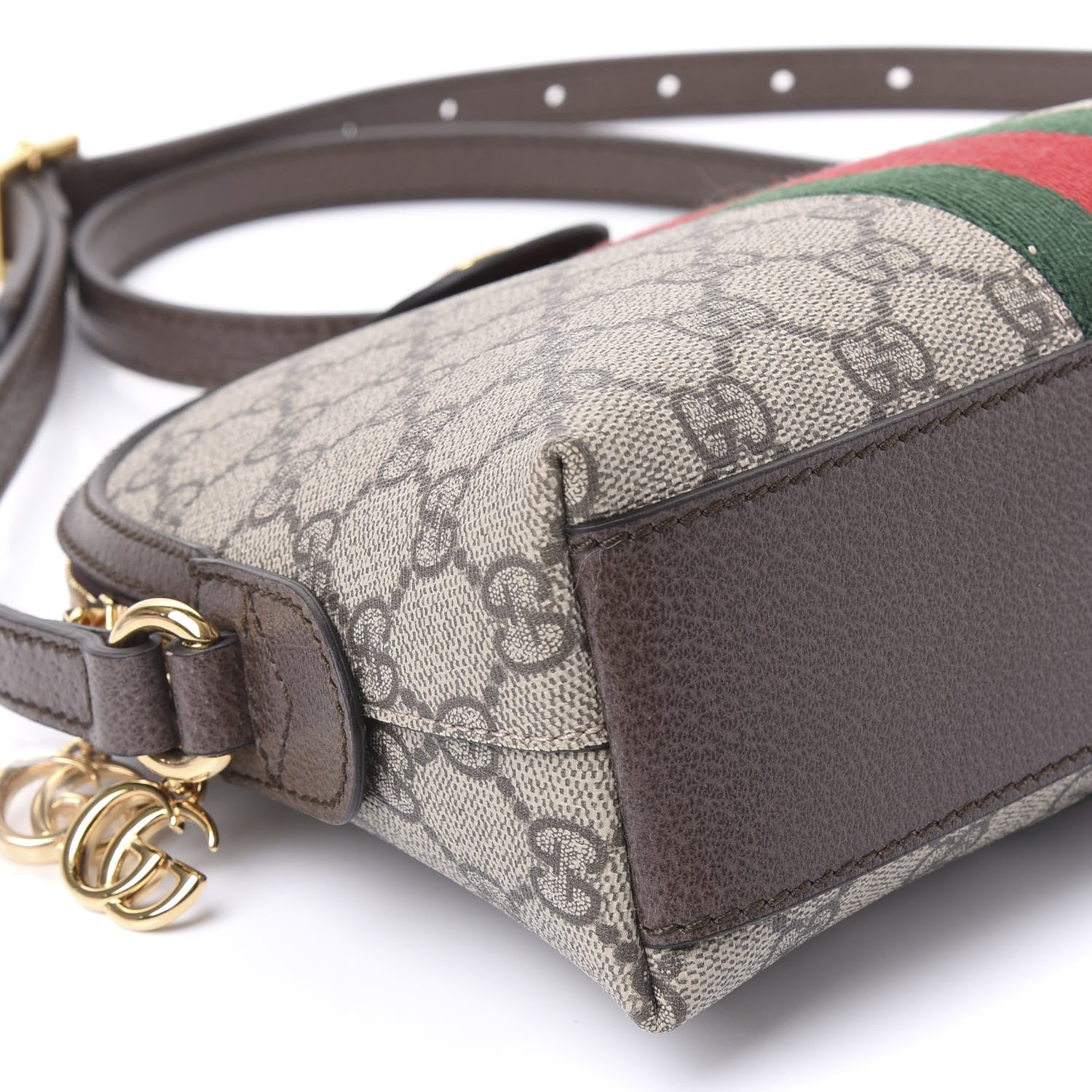 Gucci GG Supreme Monogram Textured Dollar Calfskin Web Small Ophidia Dome Shoulder Bag Beige Ebony New Acero 5 of 11