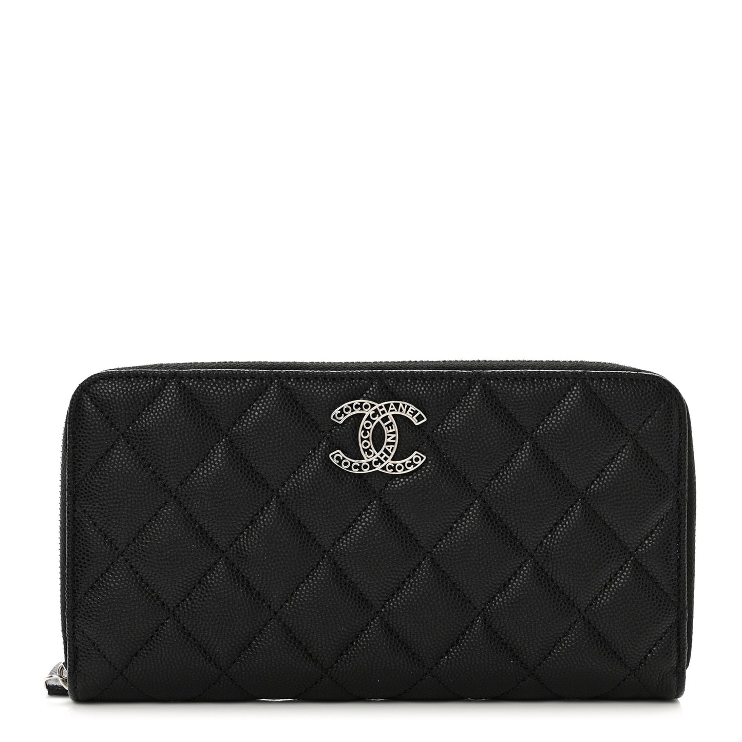 Caviar Quilted CC Logo Long Zipped Wallet Black