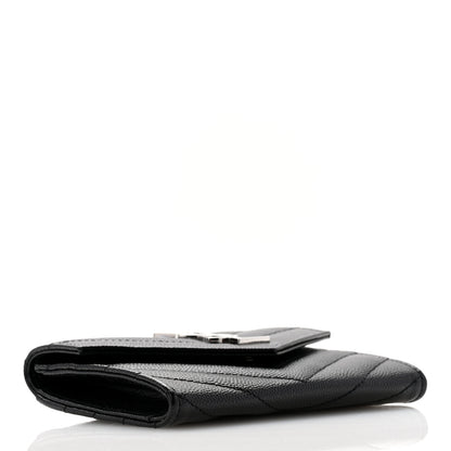 Saint Laurent Grain De Poudre Matelasse Chevron Small Monogram Envelope Wallet Black 4 of 7