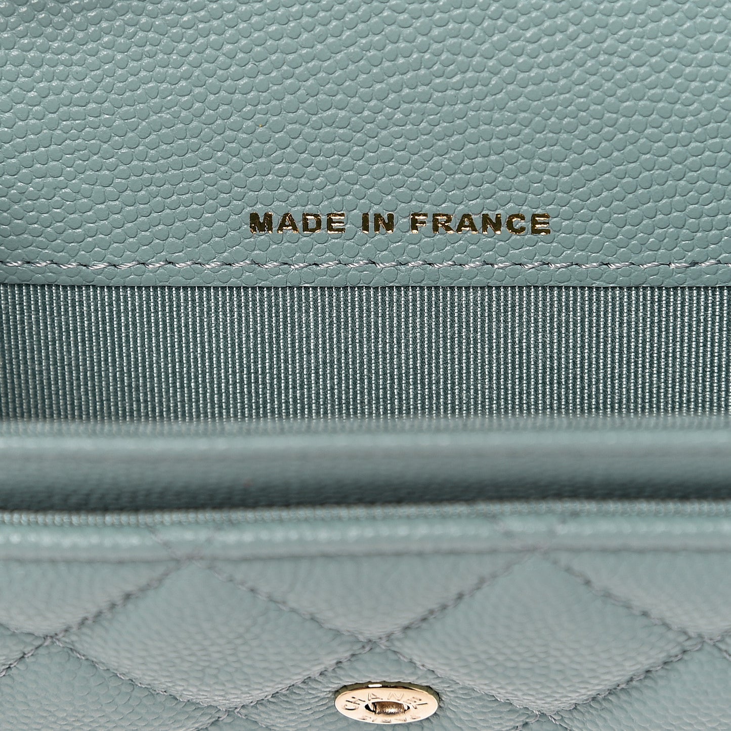 Iridescent Caviar Quilted Flap Card Holder Wallet Light Blue