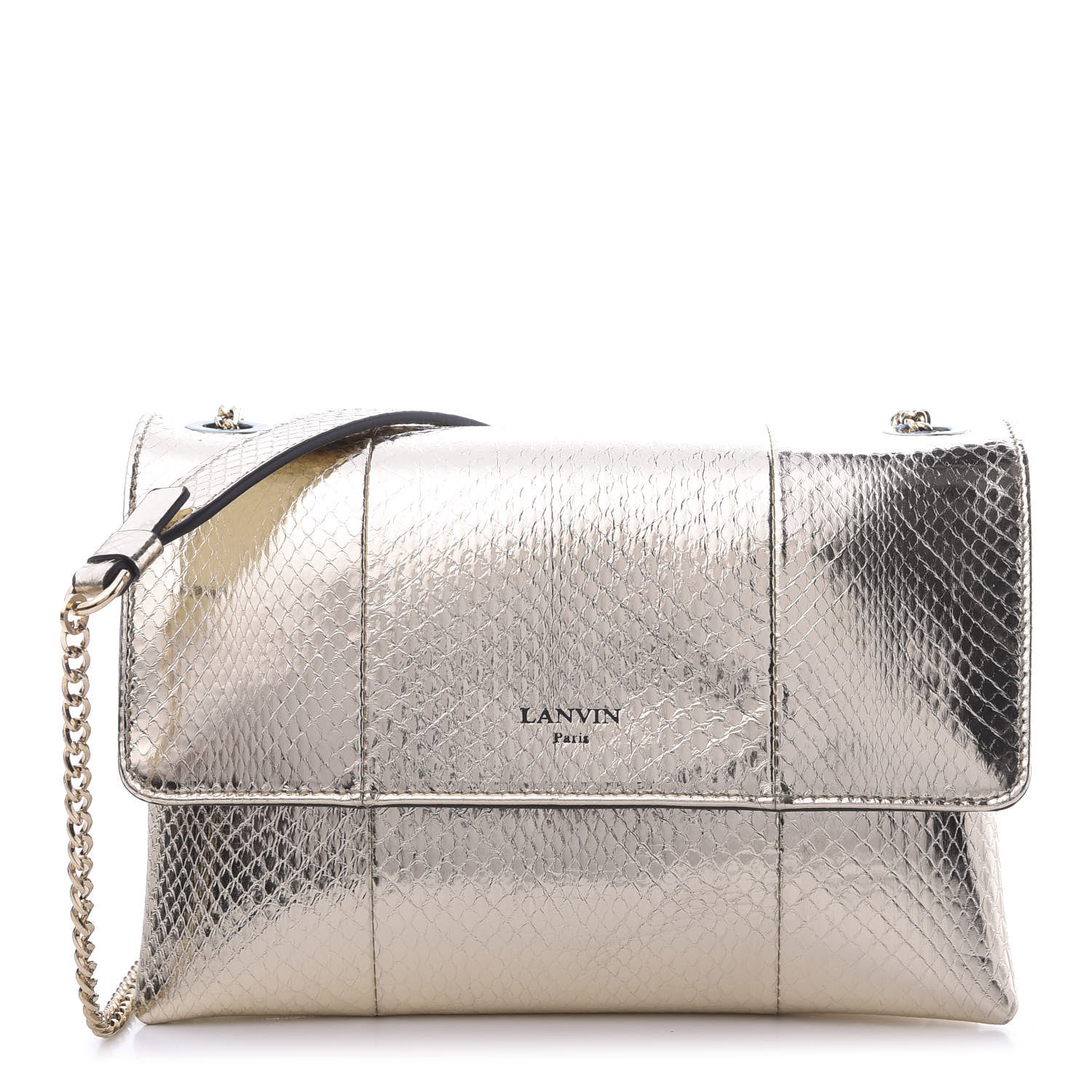 Lanvin Metallic Snakeskin Mini Sugar Flap Shoulder Bag Gold 1 of 9