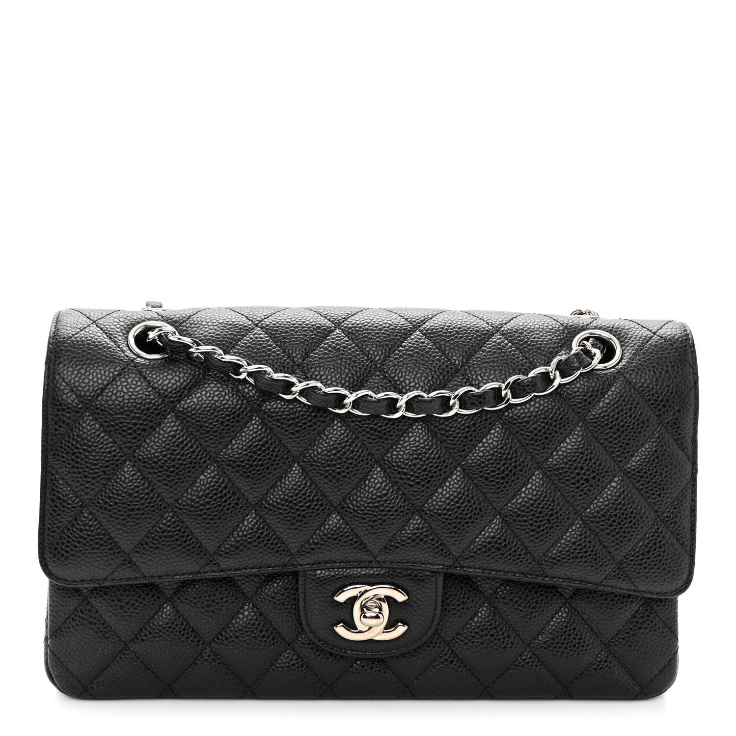 Caviar Quilted Medium Double Flap Black