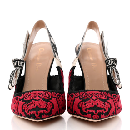 Christian Dior Canvas Bandana Ribbon Embroidered J'Adior Slingback 100mm Pumps 37.5 Black Red 2 of 13