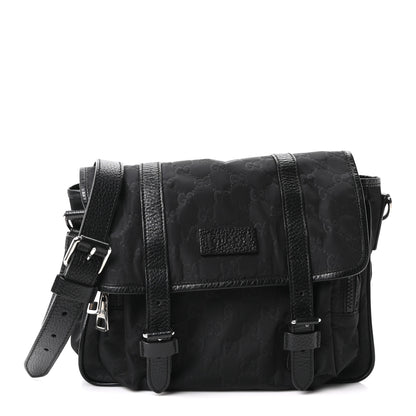 Gucci Nylon Monogram Double Buckle Flap Messenger Bag Black 1 of 10