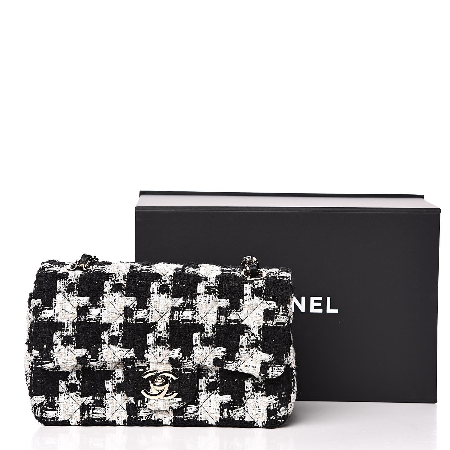 Chanel Tweed Quilted Mini Rectangular Flap Black Ecru White 12 of 12