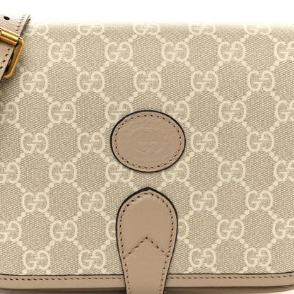 Gucci GG Supreme Monogram Textured Dollar Calfskin Mini Retro Interlocking G Flap Shoulder Bag Beige Mystic White Oatmeal 8 of 10